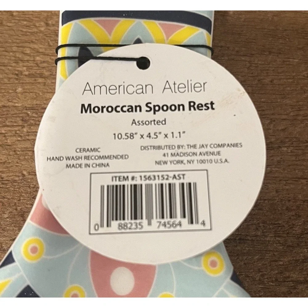 NWT American Atelier Moroccan Ceramic Spoon Rest Multicolor Boho‎ Tile Medallion